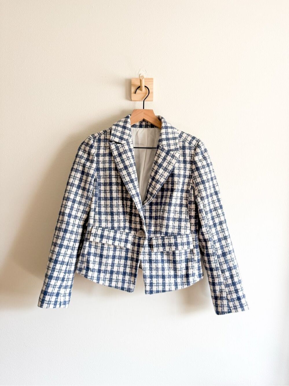 Evereve Navy Plaid Blazer Size S